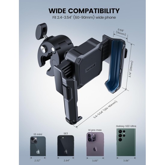 Lamicall Support de téléphone pour moto – [compatible avec l'appareil photo] [verrouillage 1 s] Support de téléphone pour vélo, pince de guidon pour vélo, scooter, cadeaux pour iPhone 17, 16, 15 Pro Max, Galaxy S25 Ultra, téléphones de 4,7 à 7 pouces