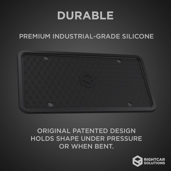 Rightcar Solutions Cadre de plaque d'immatriculation en silicone antirouille, résistant aux hochets, résistant aux intempéries, support de plaque d'immatriculation universel pour avant ou arrière, légal sur route, sans obstruction – Noir