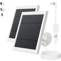 Panneau solaire pour caméra Ring, lot de 2 chargeurs solaires 4 W compatibles avec les projecteurs Rings et la toute nouvelle batterie de caméra extérieure Stick Up, câble de 3 m de long avec adaptateur de prise USB-C vers Ring Barrel