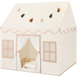 Tente de jeu d'intérieur pour enfants : avec tapis, guirlande de pompons, étoiles lumineuses – Tente de jeu d'intérieur pour fille, jouets pour enfants, cadeau d'anniversaire pour garçon et fille