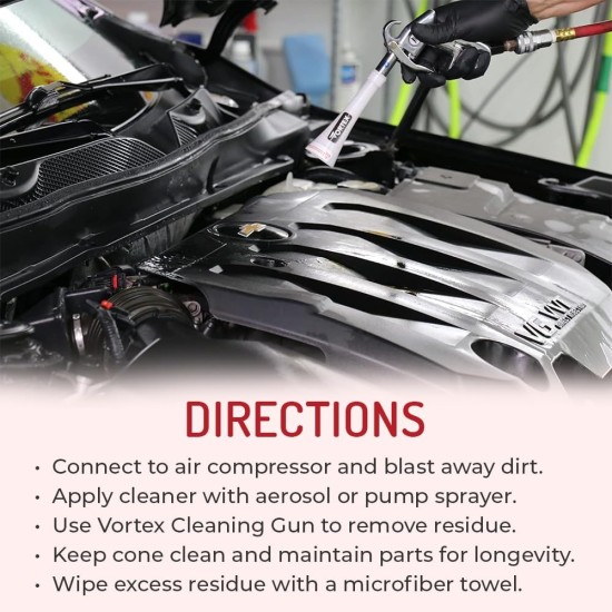 Pistolet de nettoyage d'air HI-TECH Vortex II – Outil de détail automatique professionnel pour un nettoyage en profondeur des intérieurs et des extérieurs – Utilise un compresseur d'air – Élimine rapidement la poussière, la saleté et la crasse