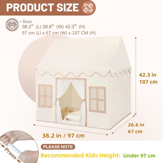 Tente de jeu d'intérieur pour enfants : avec tapis, guirlande de pompons, étoiles lumineuses – Tente de jeu d'intérieur pour fille, jouets pour enfants, cadeau d'anniversaire pour garçon et fille