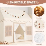 Tente de jeu d'intérieur pour enfants : avec tapis, guirlande de pompons, étoiles lumineuses – Tente de jeu d'intérieur pour fille, jouets pour enfants, cadeau d'anniversaire pour garçon et fille