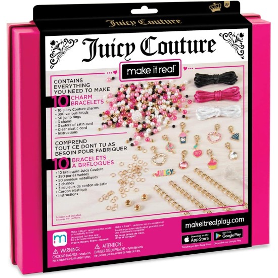Make It Real - Bracelets roses et précieux Juicy Couture - Kit de bracelets à breloques avec perles pour la fabrication de bijoux entre filles - Kit de fabrication de bijoux pour filles