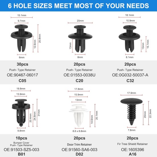 Clips de voiture et Rivets en plastique, 120 pièces, 6 tailles populaires, convient aux pare-chocs, aux ailes et à la plupart des modèles de voiture, idéal pour la fixation et le remplacement de la carrosserie Clips de voiture et Rivets en plastique, 120 pièces, 6 tailles populaires, convient aux pare-chocs, aux ailes et à la plupart des modèles de voiture, idéal pour la fixation et le remplacement de la carrosserie