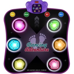 Flooyes Tapis de danse jouets pour enfants de 3 à 12 ans, tapis de danse électronique avec Bluetooth sans fil lumineux à 6 boutons, danse musicale avec 5 modes de jeu, jouets d'anniversaire cadeaux pour filles de 3 4 5 6 7 8 9 10 ans et plus