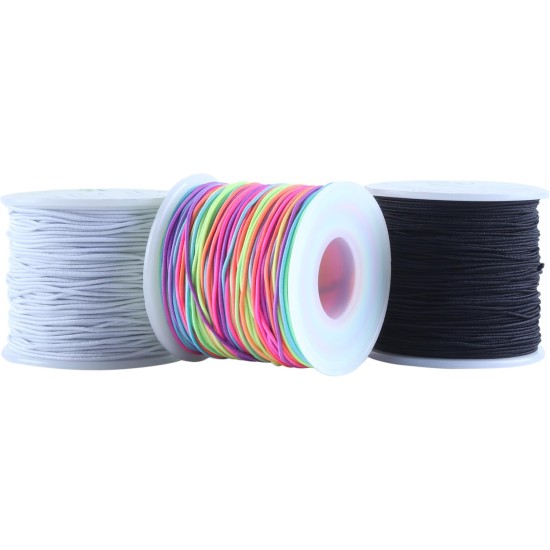 KONMAY Cordon de bracelet extensible de 1,0 mm, cordon élastique pour perles de poney, bracelets Kandi, colliers et loisirs créatifs, mixte, 50 mètres chacun