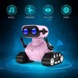 ALLCELE Jouet robot pour filles, robot RC rechargeable pour enfants, jouet télécommandé avec musique et yeux LED, cadeau pour enfants à partir de 3 ans – Rose