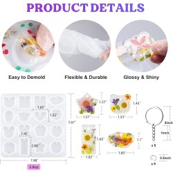 LET'S RESIN Moules en résine pour porte-clés en silicone avec trou, 16 cavités en résine UV pour pendentif de bijoux pour débutant, moules en résine époxy pour la fabrication de bijoux, porte-clés et pendentifs