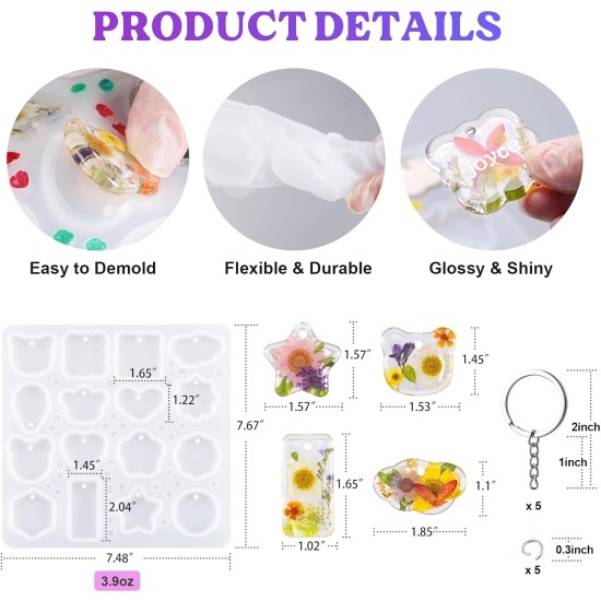 LET'S RESIN Moules en résine pour porte-clés en silicone avec trou, 16 cavités en résine UV pour pendentif de bijoux pour débutant, moules en résine époxy pour la fabrication de bijoux, porte-clés et pendentifs LET'S RESIN Moules en résine pour porte-clés en silicone avec trou, 16 cavités en résine UV pour pendentif de bijoux pour débutant, moules en résine époxy pour la fabrication de bijoux, porte-clés et pendentifs