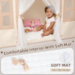 Tente de jeu d'intérieur pour enfants : avec tapis, guirlande de pompons, étoiles lumineuses – Tente de jeu d'intérieur pour fille, jouets pour enfants, cadeau d'anniversaire pour garçon et fille