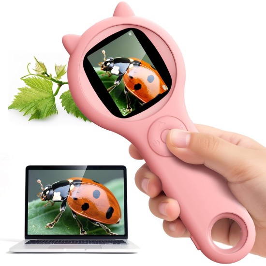 Mini microscope numérique portable pour enfants – Jouets éducatifs scientifiques, cadeaux de Noël et d'anniversaire pour filles et garçons âgés de 5, 6, 7, 8, 9, 10, 11, 12 ans (rose)