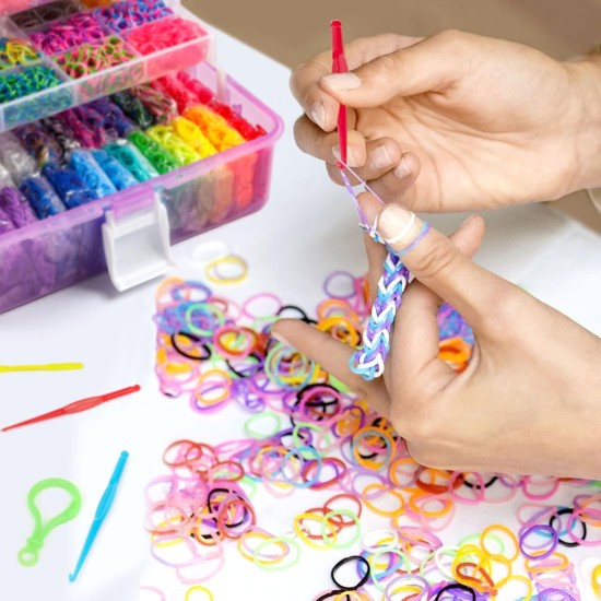 INSCRAFT Plus de 17 500 élastiques à tisser en caoutchouc avec récipient à 3 couches, 28 couleurs, 600 clips en S, 352 perles, 40 pendentifs de dessin animé, kit de recharge pour la fabrication de bracelets pour enfants INSCRAFT Plus de 17 500 élastiques à tisser en caoutchouc avec récipient à 3 couches, 28 couleurs, 600 clips en S, 352 perles, 40 pendentifs de dessin animé, kit de recharge pour la fabrication de bracelets pour enfants