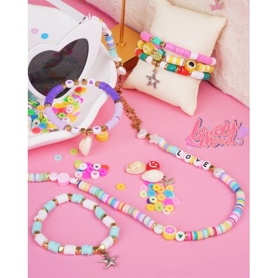 LovelyMoon Kit de fabrication de bracelets 5000 pièces de perles plates en argile Preppy pour la fabrication de bijoux d'amitié, perles Heishi en polymère avec breloques, cadeaux pour adolescentes, loisirs créatifs pour filles de 6, 7, 8, 9, 10, 11, 12 an LovelyMoon Kit de fabrication de bracelets 5000 pièces de perles plates en argile Preppy pour la fabrication de bijoux d'amitié, perles Heishi en polymère avec breloques, cadeaux pour adolescentes, loisirs créatifs pour filles de 6, 7, 8, 9, 10, 11, 12 an