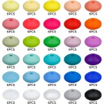 FIVEIZERO Lot de 180 perles de lentilles en silicone, 12 mm, 30 couleurs, perles de boulier en silicone, perles d'espacement en vrac, perles colorées pour la fabrication de colliers, porte-clés, accessoires