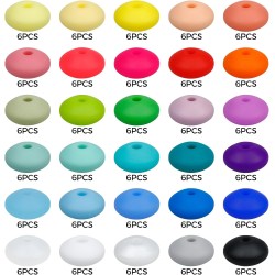 FIVEIZERO Lot de 180 perles de lentilles en silicone, 12 mm, 30 couleurs, perles de boulier en silicone, perles d'espacement en vrac, perles colorées pour la fabrication de colliers, porte-clés, accessoires
