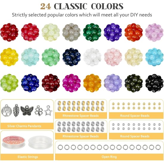 Kit de fabrication de bracelets de perles de verre de 6 mm, 1400 pièces, 24 couleurs de perles de cristal pour la fabrication de bijoux, perles rondes, loisirs créatifs avec perles d'espacement, accessoires de breloques Kit de fabrication de bracelets de perles de verre de 6 mm, 1400 pièces, 24 couleurs de perles de cristal pour la fabrication de bijoux, perles rondes, loisirs créatifs avec perles d'espacement, accessoires de breloques