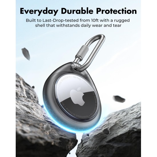 UNBREAKcable AirTag Support pour Apple – Lot de 4 étuis AirTag [Mousqueton professionnel] [Étanche] [Antichoc] Porte-clés AirTag en TPU pour enfants, animaux domestiques, clés, bagages, sacs à dos