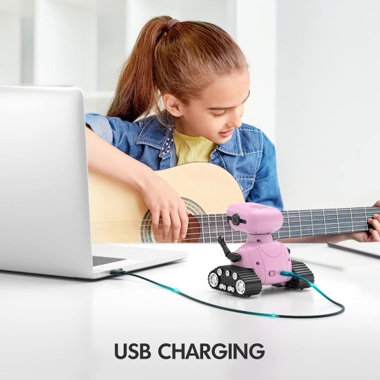 ALLCELE Jouet robot pour filles, robot RC rechargeable pour enfants, jouet télécommandé avec musique et yeux LED, cadeau pour enfants à partir de 3 ans – Rose