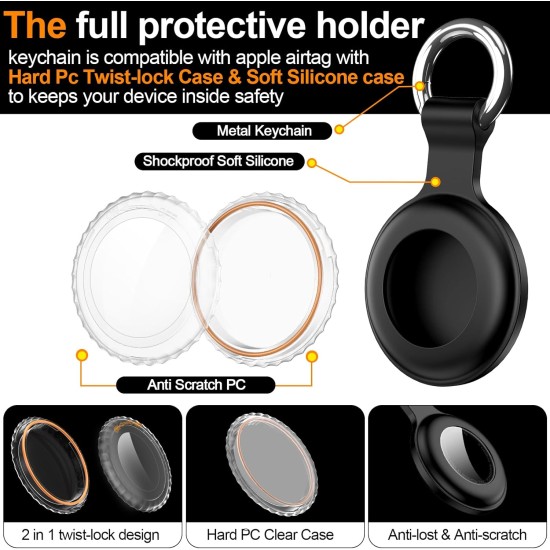 Lot de 4 étuis pour Apple Airtag avec porte-clés, étanche IPX8, résistant aux chocs, GPS Air Tag Tracker [anti-rayures] [PC + silicone] pour recherche d'articles, étui pour animaux de compagnie, enfants, femmes - Noir + Bleu + Vert + Rouge