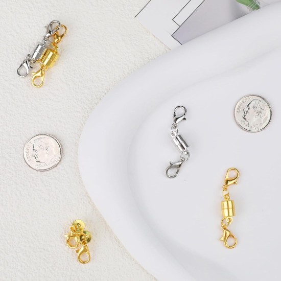 Fermoir et fermetures magnétiques pour collier avec double fermoir mousqueton, rallonges de collier en or et argent 14 carats pour femmes, fermoirs magnétiques pour colliers, rallonge de collier de bracelet (12 pièces)