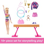 Poupée Barbie de gymnastique et accessoires, coffret de jeu avec poupée mannequin blonde, clip en C pour action de retournement, poutre d'équilibre, combinaison d'échauffement et plus encore Poupée Barbie de gymnastique et accessoires, coffret de jeu avec poupée mannequin blonde, clip en C pour action de retournement, poutre d'équilibre, combinaison d'échauffement et plus encore