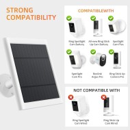 Panneau solaire pour caméra Ring, lot de 2 chargeurs solaires 4 W compatibles avec les projecteurs Rings et la toute nouvelle batterie de caméra extérieure Stick Up, câble de 3 m de long avec adaptateur de prise USB-C vers Ring Barrel