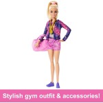 Poupée Barbie de gymnastique et accessoires, coffret de jeu avec poupée mannequin blonde, clip en C pour action de retournement, poutre d'équilibre, combinaison d'échauffement et plus encore Poupée Barbie de gymnastique et accessoires, coffret de jeu avec poupée mannequin blonde, clip en C pour action de retournement, poutre d'équilibre, combinaison d'échauffement et plus encore