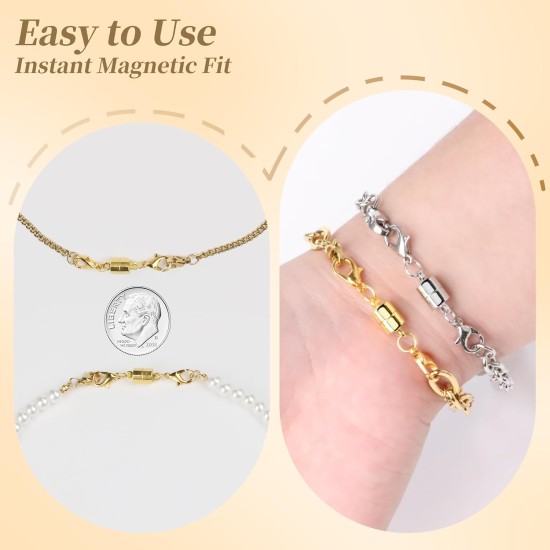 Fermoir et fermetures magnétiques pour collier avec double fermoir mousqueton, rallonges de collier en or et argent 14 carats pour femmes, fermoirs magnétiques pour colliers, rallonge de collier de bracelet (12 pièces)