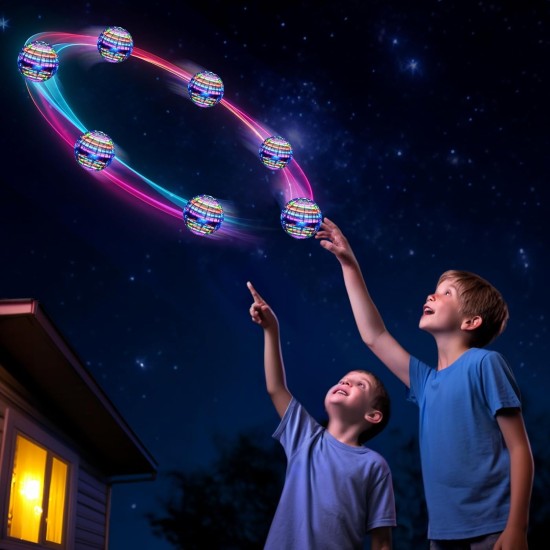 Boule d'orbe volante (bleue, mise à niveau 2025) avec lumières éblouissantes, spinner magique, drone Boomerang cool, globe cosmique flottant, jouets pour enfants, cadeaux pour garçons et filles de 6, 7, 8, 9, 10 ans