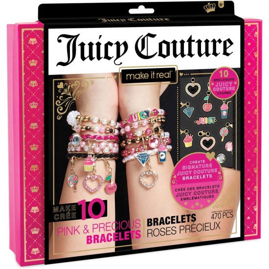 Make It Real - Bracelets roses et précieux Juicy Couture - Kit de bracelets à breloques avec perles pour la fabrication de bijoux entre filles - Kit de fabrication de bijoux pour filles