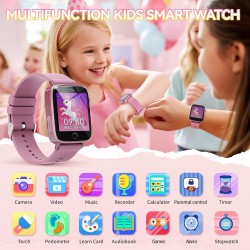 Montre intelligente pour filles de 4, 5, 6, 7, 8, 9, 10 ans, montre intelligente pour enfants avec 26 jeux de puzzle, écran tactile HD, lampe de poche, cartes d'apprentissage, livre audio, jouets pour tout-petits, cadeaux d'anniversaire de Noël