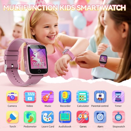 Montre intelligente pour filles de 4, 5, 6, 7, 8, 9, 10 ans, montre intelligente pour enfants avec 26 jeux de puzzle, écran tactile HD, lampe de poche, cartes d'apprentissage, livre audio, jouets pour tout-petits, cadeaux d'anniversaire de Noël Montre intelligente pour filles de 4, 5, 6, 7, 8, 9, 10 ans, montre intelligente pour enfants avec 26 jeux de puzzle, écran tactile HD, lampe de poche, cartes d'apprentissage, livre audio, jouets pour tout-petits, cadeaux d'anniversaire de Noël