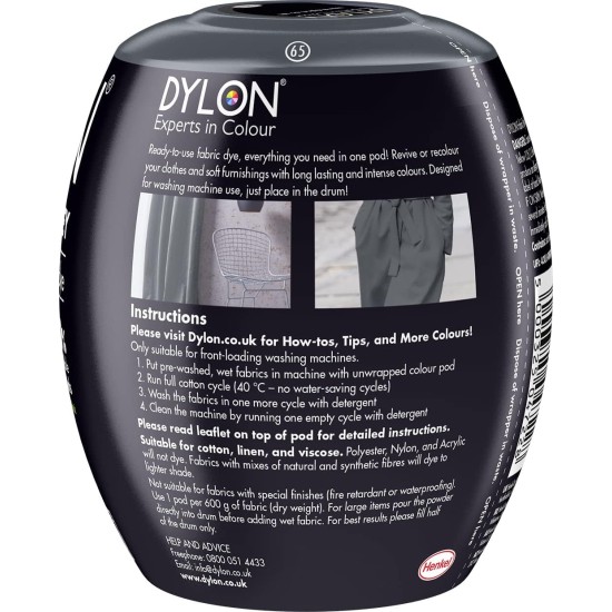 Dylon Teinture textile pour machine à laver pour vêtements et meubles doux, gris fumé, 350 g (lot de 1) (l'emballage peut varier) Dylon Teinture textile pour machine à laver pour vêtements et meubles doux, gris fumé, 350 g (lot de 1) (l'emballage peut varier)