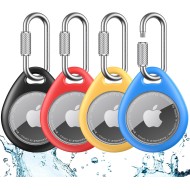 UNBREAKcable AirTag Support pour Apple – Lot de 4 étuis AirTag [Mousqueton professionnel] [Étanche] [Antichoc] Porte-clés AirTag en TPU pour enfants, animaux domestiques, clés, bagages, sacs à dos
