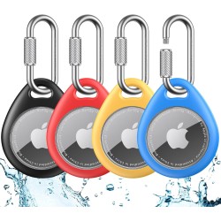 UNBREAKcable AirTag Support pour Apple – Lot de 4 étuis AirTag [Mousqueton professionnel] [Étanche] [Antichoc] Porte-clés AirTag en TPU pour enfants, animaux domestiques, clés, bagages, sacs à dos