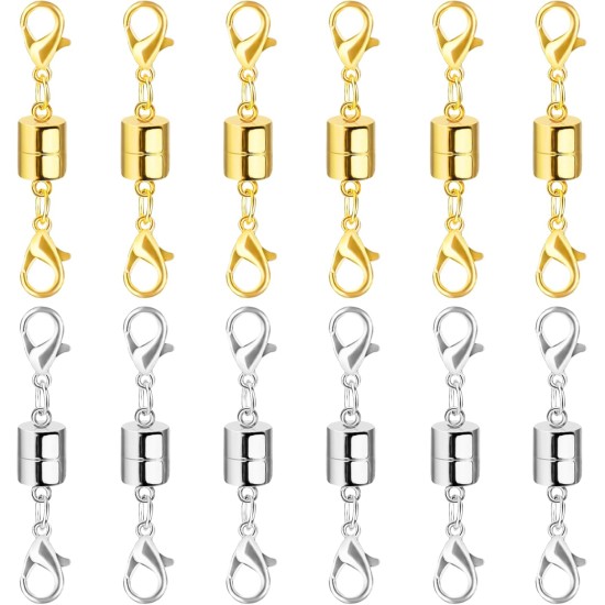 Fermoir et fermetures magnétiques pour collier avec double fermoir mousqueton, rallonges de collier en or et argent 14 carats pour femmes, fermoirs magnétiques pour colliers, rallonge de collier de bracelet (12 pièces)
