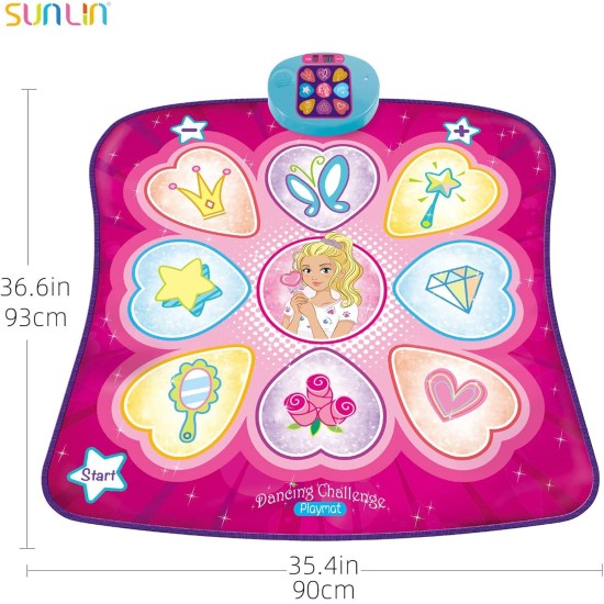 SUNLIN Tapis de danse – Tapis de jeu rythmique – Tapis de jeu de danse avec lumières LED, cadeau pour enfants filles de 3 à 12 ans, volume réglable, musique intégrée, 3 niveaux de défi
