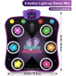 Flooyes Tapis de danse jouets pour enfants de 3 à 12 ans, tapis de danse électronique avec Bluetooth sans fil lumineux à 6 boutons, danse musicale avec 5 modes de jeu, jouets d'anniversaire cadeaux pour filles de 3 4 5 6 7 8 9 10 ans et plus