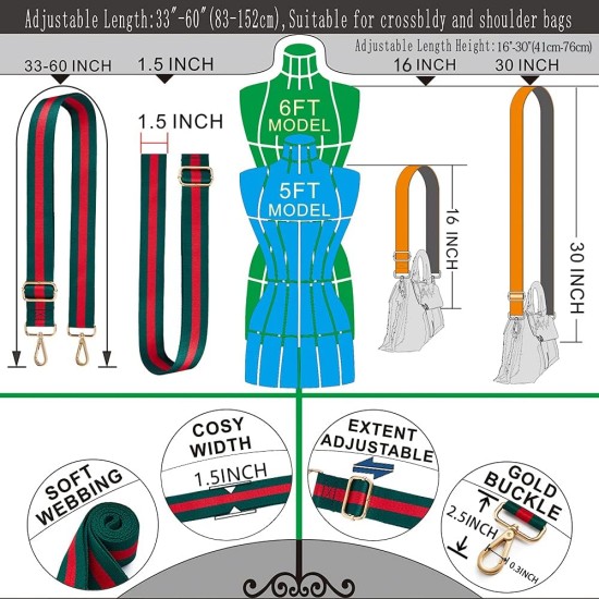 Kolti Sangle de rechange pour sac à main à rayures larges réglables Kolti Sangle de rechange pour sac à main à rayures larges réglables