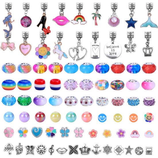 AIPRIDY Kit de fabrication de bracelets à breloques 208 pièces, ensemble de cadeaux artisanaux licorne et sirène qui peut inspirer l'imagination et la créativité, kit de fabrication de bijoux, cadeaux parfaits pour les filles de 5 à 12 ans (licorne rose +