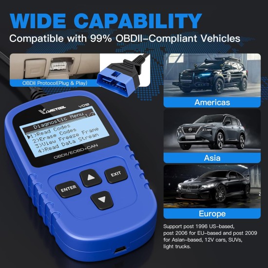 VDIAGTOOL VD10 Scanner de code OBD2 - Outil de diagnostic de voiture - Lecteur de code d'erreur moteur pour éteindre CEL avec arrêt sur image/préparation I/M pour toutes les voitures avec protocole OBDII - Outil de diagnostic OBD2