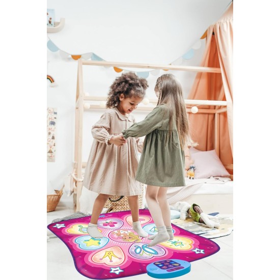 SUNLIN Tapis de danse – Tapis de jeu rythmique – Tapis de jeu de danse avec lumières LED, cadeau pour enfants filles de 3 à 12 ans, volume réglable, musique intégrée, 3 niveaux de défi