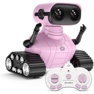 ALLCELE Jouet robot pour filles, robot RC rechargeable pour enfants, jouet télécommandé avec musique et yeux LED, cadeau pour enfants à partir de 3 ans – Rose