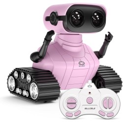 ALLCELE Jouet robot pour filles, robot RC rechargeable pour enfants, jouet télécommandé avec musique et yeux LED, cadeau pour enfants à partir de 3 ans – Rose