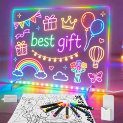 Tableau de notes LED avec couleurs, tablette à dessin de 16 pouces, 6 modes et 8 couleurs, planche à dessin lumineuse, jouet pour enfants avec 13 effets de lumière, cadeaux d'anniversaire pour filles et garçons de 3 ans et plus, livre de traçage (blanc)