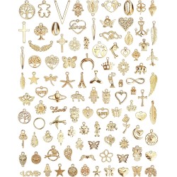 100 pièces en gros en vrac pour la fabrication de bijoux, breloques mixtes en alliage d'or KC, pendentifs pour colliers, bracelets, fournitures de fabrication de bijoux et d'artisanat