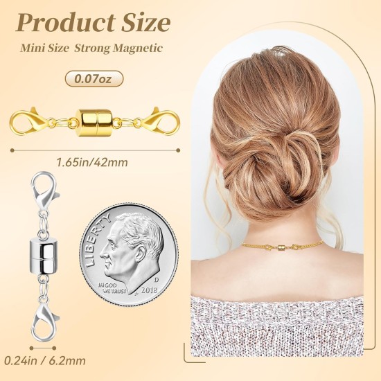 Fermoir et fermetures magnétiques pour collier avec double fermoir mousqueton, rallonges de collier en or et argent 14 carats pour femmes, fermoirs magnétiques pour colliers, rallonge de collier de bracelet (12 pièces)