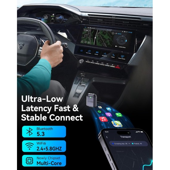 Burnt Sugar Adaptateur Carplay sans fil pour iPhone 2026 mis à niveau, design ultra mini USB pour Apple Car Play, conversion filaire en sans fil, GPS Plug & Play stable à faible décalage pour iOS 10+ et voitures à partir de 2016 (gris)