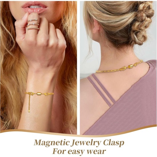Fermoir et fermetures magnétiques pour collier avec double fermoir mousqueton, rallonges de collier en or et argent 14 carats pour femmes, fermoirs magnétiques pour colliers, rallonge de collier de bracelet (12 pièces)